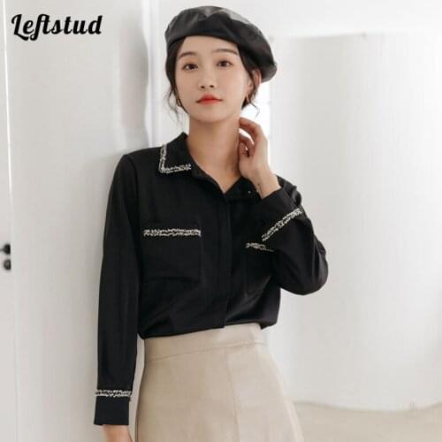 White casual shirt women 2021 spring and autumn new Korean fashion design sense niche style color matching chiffon shirt black