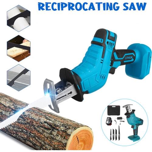 Rechargeable Electric Reciprocating Saw Cordless Electric Saber Saw Outdoor Logging Saw with 4 Blades + Battery + Charger