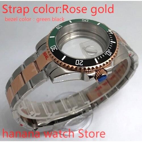 Bliger Transparent cover 904L stainless steel rose gold strap bracelet with 40mm sapphire glass ETA NH36 MH35 case, black green