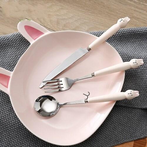 Cartoon Dishes Sets Dinnerware Forks Knives Spoons Wester Kitchen Eco-Friendly Stainless Steel Home Party Dishes And Plates Sets