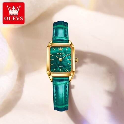 OLEVS Womens Watches Luxury Fashion Leather Quartz Wrist Watch New Design Square Ladies Waterproof Dress Watch Relogio Feminino