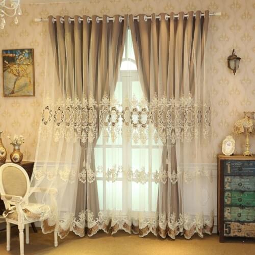 European Lace Embroidery Double Layer Blackout Curtains for Living Room Bedroom Home Decor Jaquard Sheer Window Curtain Panels