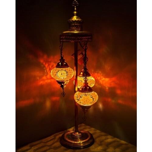3 Globes Turkish Moroccan Mosaic Authentic Vintage Art Deco Triple Floor Lamp Light, 15 Colors
