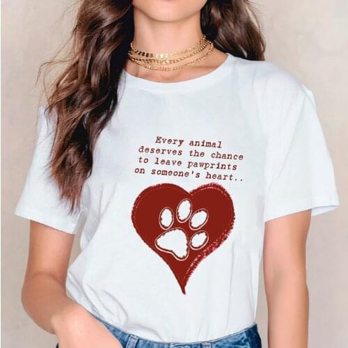 T Shirts for Women T-shirts Dog Love Paw Cartoon Summer Autumn Clothing Womens Stylish Top Ladies Print Lady Sweet Tee T-Shirt