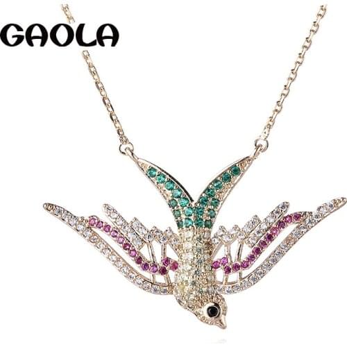 GAOLA Vintage Bird Necklaces Pendants Silver Color Cubic Zirconia Jewelry For Women Accessories