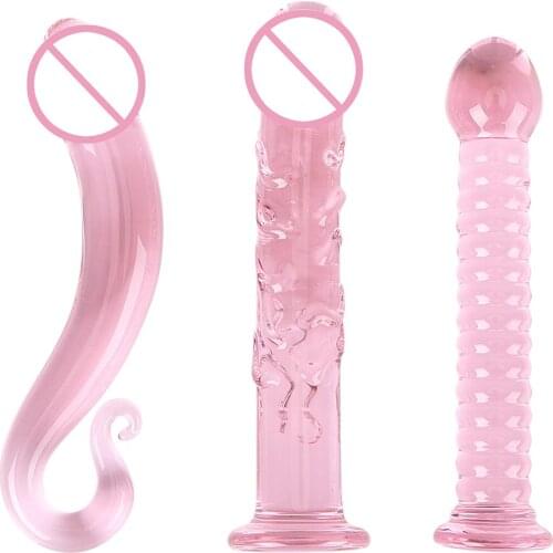 IKOKY Fake Penis Masturbation Crystal Glass Dildo Pink Adult Sex Toys for Women Men Gay Adult Products
