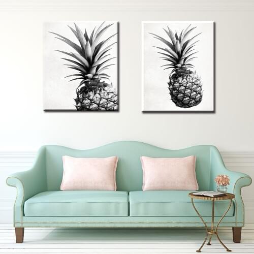 Modern Minimalist Summer Tropical Plant Canvas Painting Black White Pineapple Small Fresh Poster Living Room Study Wall Decor