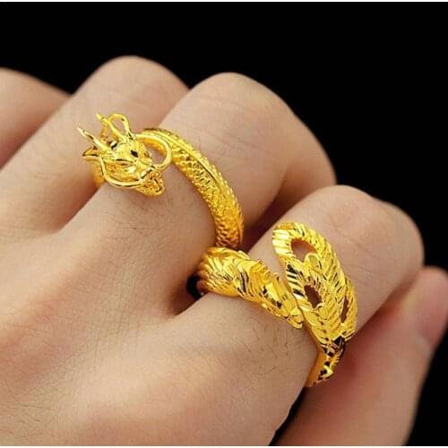 Dragon And Phoenix Couples Ring Sand Gold Open Adjustable Luxury Fashion Rings Lucky Big Gifts Jewelry Wedding Engagement F K7T1