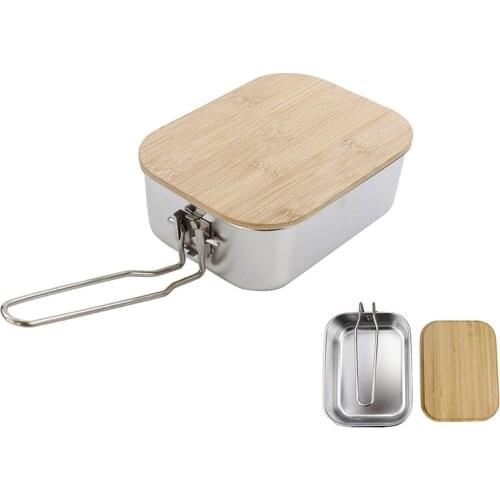 Lunch Box Outdoor Bamboo Wood Cutting Board Cover Bento Box Camping Soup Pot Portable Picnic Lunch Box #03