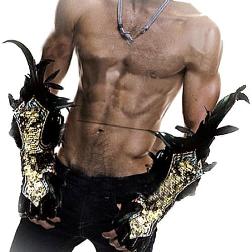 Drag Queen Costumes Cosplay Burning Man Festival Feather Wrist Piece Sequin Glove Dancer Stage Show Gear Wear Accessoriess