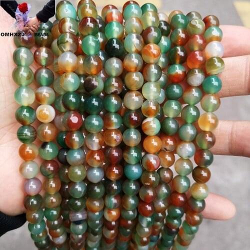 OMH JD09 6 8 10 12 14mm Natural Jewelry DIY Making Bracelet Necklace Peacock Agate Round Beads Natural Jade Loose Spacer Beads