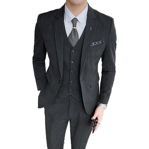 Jacket + Vest + Pants) Mens Spring and Autumn Business Casual Striped Suit Set Wedding Dress Boutique British Suit 3 Piece Set