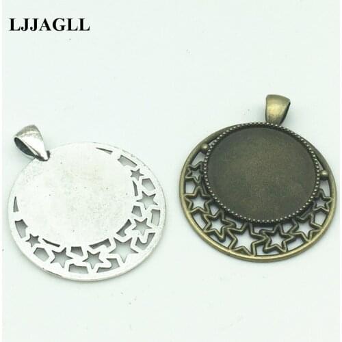 LJJAGLL (5pcs/lot) Silver Color Alloy Hollow Star 36*45mm(fit 25mm dia) Round Blank Cabochon Settings Jewelry Diy ADT011