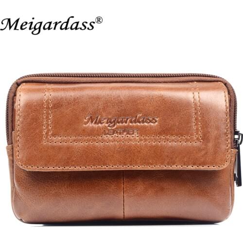 MEIGARDASS Genuine Leather Waist Bag Men Belt Bags Vintage Phone Pouch Bag Fashion Male Fanny Pack Travel Waist Pack Coin Purse
