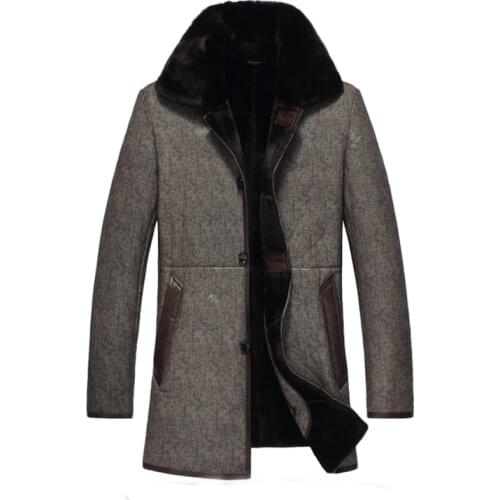 Mens Minus 40 Full Warm Fur Winter Jacket Sheepskin Coat Genuine Leather Coats Plus Size 4XL YYJ0055