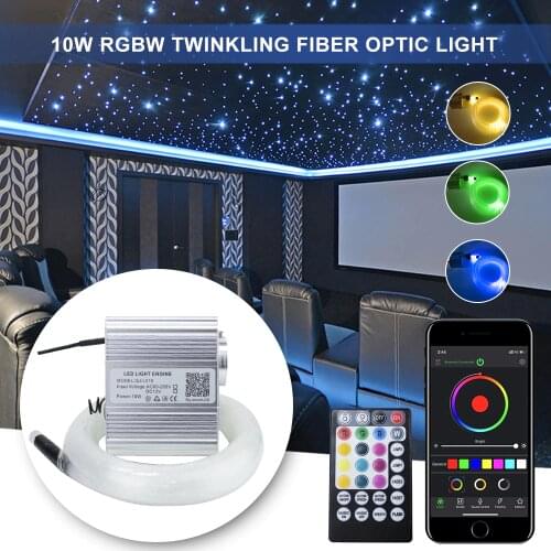 10W RGBW Twinkle LED Fibre Optic Star Ceiling Lights Kit 0.75mm*200-300pcs *2M Bluetooth & Music Control for Star Ceiling Light