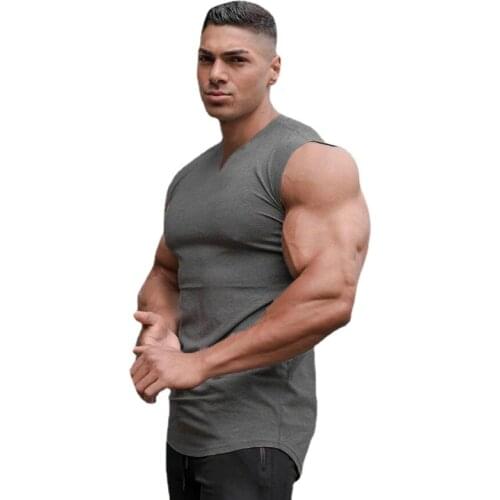 2021 New Brand Workout Mens Sports Fashion Casual Tank Top Gym Clothing Bodybuilding Fitness Singlets Sleeveless V-Neck Vest