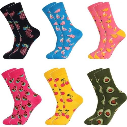 New Men and women cotton socks Colorful and interesting fruits Fashion cute cartoon fruit avocado strawberry banana peach orange