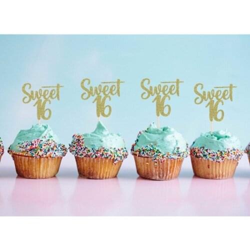 Personalize Sweet Sixteen Glitter Cupcake Toppers Happy Birthday Sweet 16 Birthday Party Custom any text