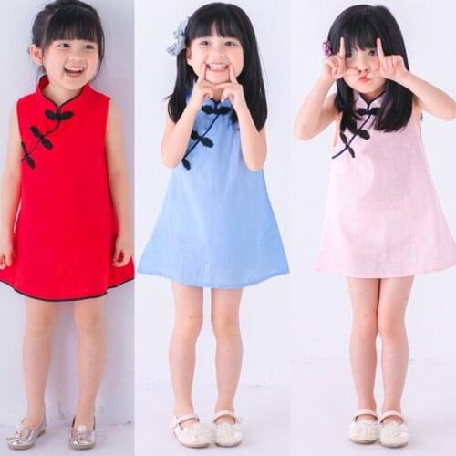 Baby Girls Dress Fashion Cheongsam Tang Suit Spring Summer Cotton Children Sleeveless Princess Dress For Girls