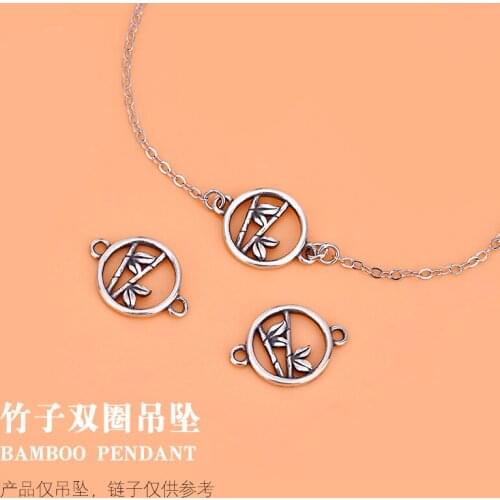 S925 Sterling Silver Double Circle bamboo Pendant with double ring connecting Pendant