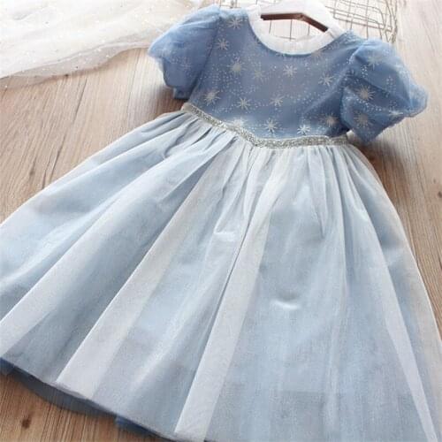 Girls Puffy Princess Dress Kids Snowflake Printed Tutu Vestidos Children 3 4 5 6 7 8 Year Wedding Birthday Fairy Party Clothes