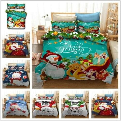 Christmas Santa Snowman Home Textile Pillow Case 3D Bed Linen Duvet Covers Comforter Bedding Sets Bed Set Home Decor Bedding