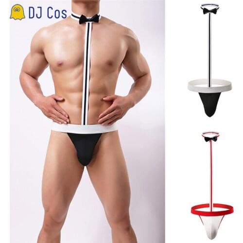 Sexy Lingerie Men Underwear Bodysuit Bow Tie Cosplay Costume Temptation Sleepwear Uniform Role Play Slutty Clothes