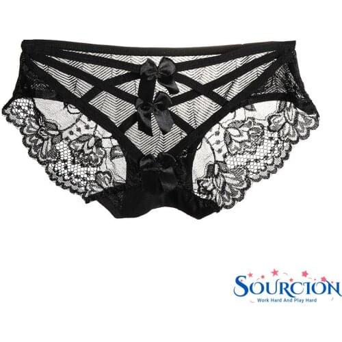 SWT Sexy Women Lace Hollow Panties G-String Briefs Breathable Bowknot Cross Bandage Knickers Bowknot Intimates Underwear