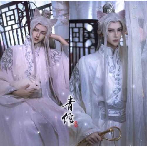 Hanfu Silvery White Wigs Men Ancient Chinese Hanfu Wigs Headgear Cosplay Accessories Hanfu Long Straight Wigs For Men Women