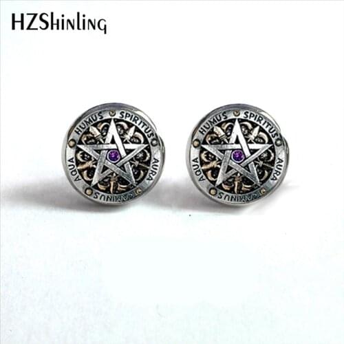 NES-0032 Wiccan Ear Nail Magick Wicca Pentagram Ear Studs Occult Stud Earrings Jewelry Glass Cabochon Earrings HZ4