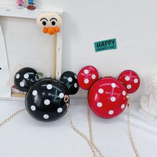 Kids Crossbody Bags Disney New Spherical Mickey Zipper Chain Hard Messenger Bag PVC Cartoon Minnie Head Modeling Key Bag Purses