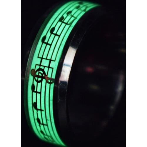 Music Stave Stainless Steel Luminous Rings Fashion Jewelry Fluorescent Glowing Jesus Letter Rings for Women Jewelry