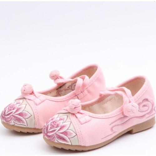 Spring Girls Embroidered Shoes Childrens Soft and Breathable Shoes Girls Flower Princess Flats Childrens Canvas Shoes 3Colors