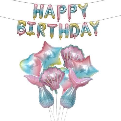 Mermaid Birthday Girl Decoration Boy Supplies Foil Balloons Mermaid Theme Set,Happy Birthday Banner Balloons