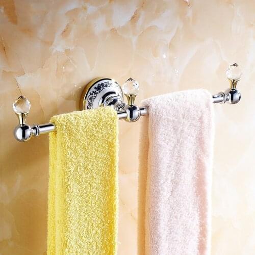 Vidric Towel Bars Luxury Golden Crystal Towel Rack, Wall Mounted Towel Bar ,Ceramic Silver Nail Bathroom accsorries Towel Holder