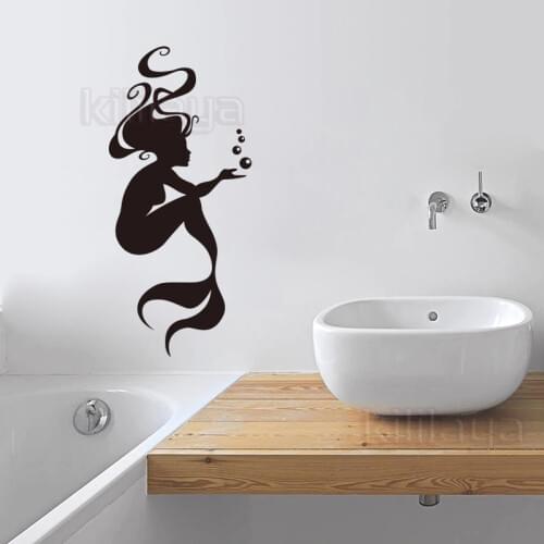 Mermaid and Bubbles Vinyl Wall Sticker Bathroom Wall Art Decal Home Decor Wallpaper Children Living Room House Decoration