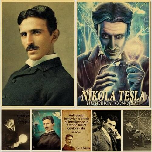 Vintage Poster and Prints Nikola Tesla Poster coil turbine lamp tower patent parchment paper style Art Painting Wall sticker