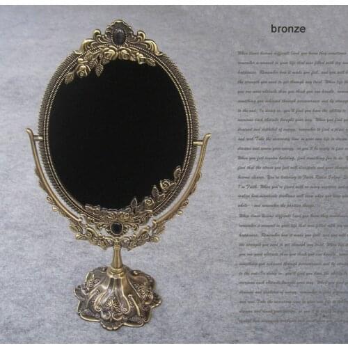 Vintage embossed double face retro bronze alloy metal desktop makeup dresser decorative mirror embossed frame makeup tool 330B