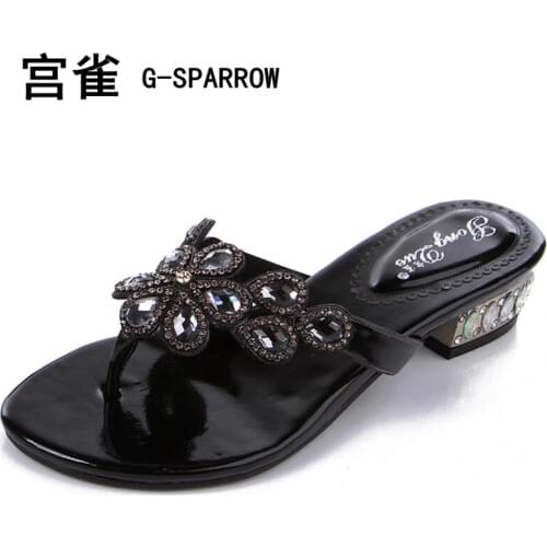 Shoes woman 2017 big size womens sexy diamond foral roman 2.5cm heel sandal flats, womens fashion diamond sandal slipper 33-44