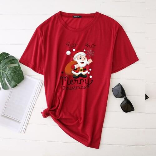 Seeyoushy Merry Christmas Santa Claus Print Womens T-shirts Harajuku Top Femme Shirts for Women Casual O Neck Clothes Plus Size
