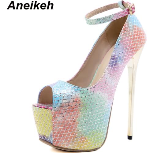 Aneikeh Femmes Chaussures High Heels Peep Toe Pumps 2021 Spring/Autumn Sweet Mixed Colors Platform Fashion Checkered Women Shoes