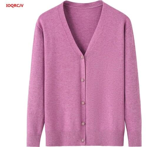 Female Knitted Cardigans Spring Autumn Cardigan Women Casual Long Sleeve Tops V neck Solid Mother Sweater Coat Plus Size W1093