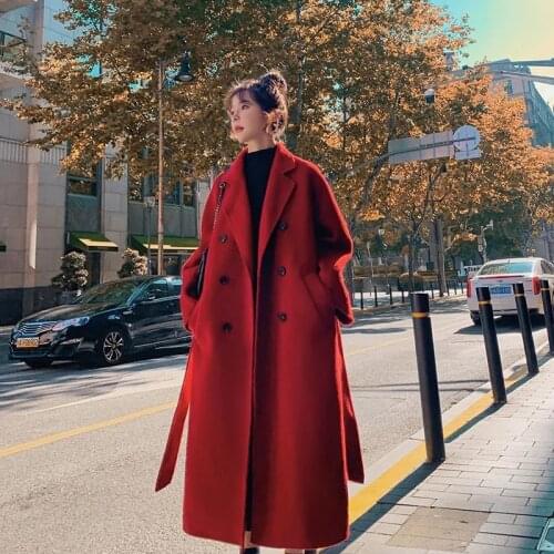 Women Coat Double Breasted Long Trench Coat Fat MM High-End Plus Size 2021 New Temperament Femme Woolen Coat With Sashes W49
