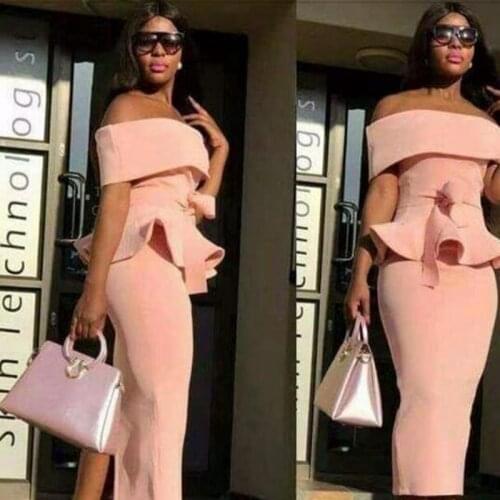 Elegant Sexy Slash Neck Pink Off Shoulder Women Party Dress Short Sleeve Vestidos Ruffles Slim Nightclub Robe Summer 2021