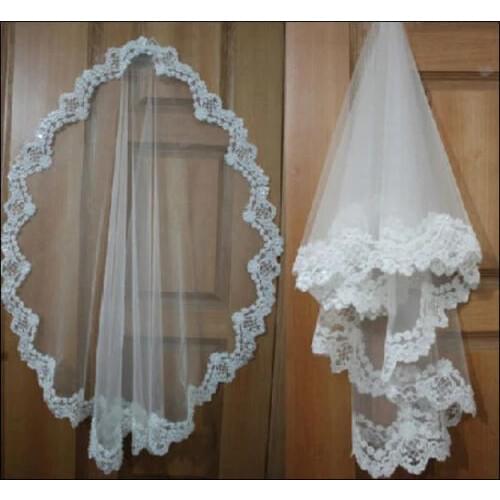 1 layer lace bridal veil fingertip length a drop of veis white ivory Bride blush wedding veil