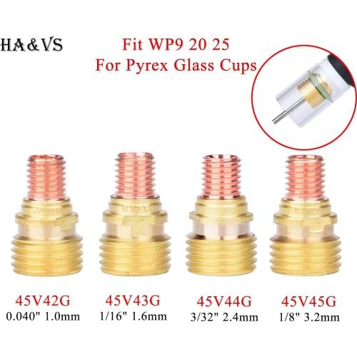 5/10Pcs 1.0/1.6/2.4/3.2mm TIG Gas Lens Collet Body 45V42G 45V43G 45V44G 45V45G For TIG WP9 20 25 Pyrex Glass Cups