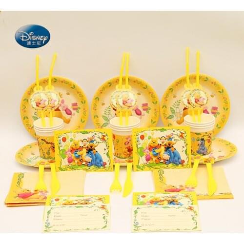 52pcs Winnie the Pooh Party Set for 6 Kids beautiful Birthday Party Decoration Set Pooh Bear Theme Party Supplies