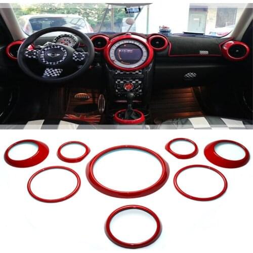 8Pcs ABS Interior Front Center Dashboard Vent Speaker Gear Shift Circle Ring Covers For Mini Copper Countryman R60 2013-2016