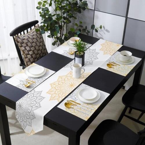 Abstract Mandala Flower White Table Runner Placemats Set for Home Kitchen Dining Table Wedding Party Holiday Dinner Decoration